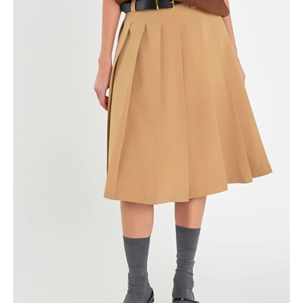 NWOT Anthro English Factory Pleated Midi Skirt Tan Khaki Pockets Womens Small